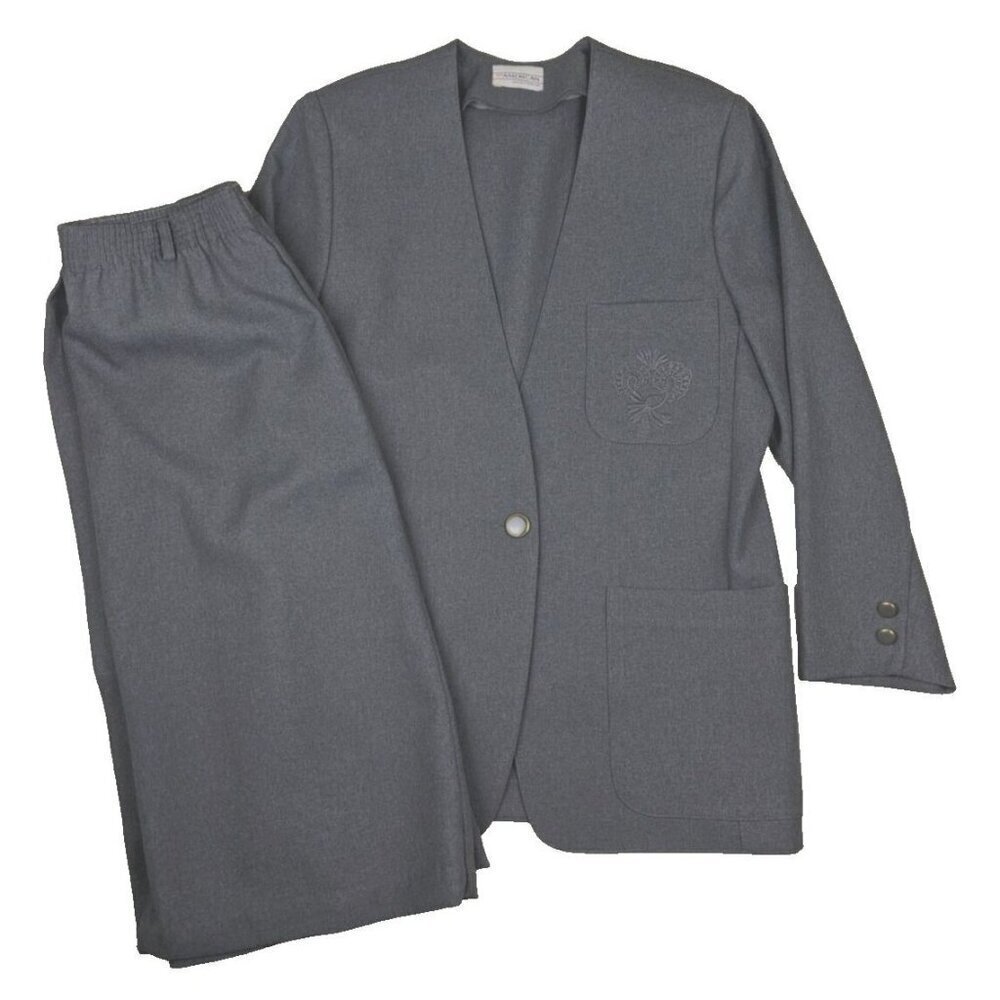 VINTAGE WOMENS GRAY UNLINE POLYESTER SKIRT SUIT THE AMERICAN COLLECTION - 10/12